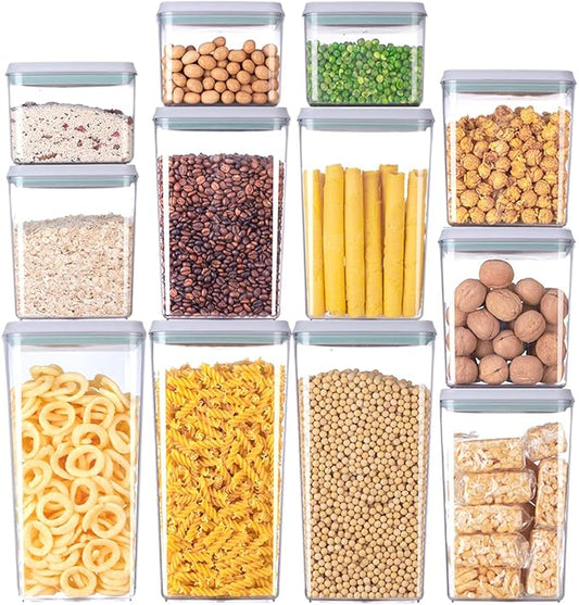 12 Pcs Pop Airtight Food Storage Containers with Lids for Kitchen Pantry Organization Stackable Cereal Snacks Flour Sugar Coffee Spaghetti (1.2, 2.0, 2.7, 3.3qt)*3-NeatNest
