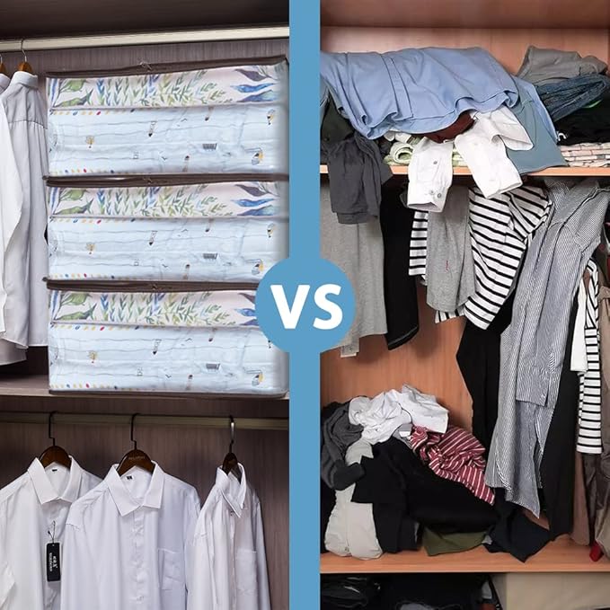 Clear Zippered Storage Bags (3-Pack) Closet Organizer Vinyl Bag for Bedding, Linen, Blankets, Duvet Covers, Comforters, Clothes, Toys | Multi Purpose & Space Saver PVC Organizers, 55 L, Brown-NeatNest