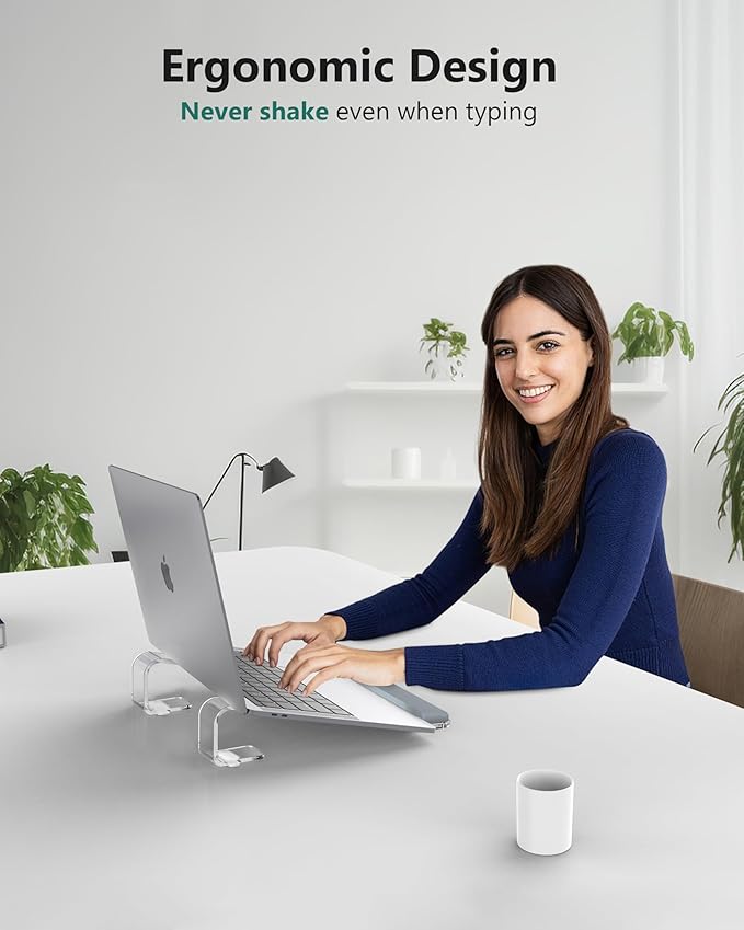 Clear Acrylic Laptop Stand for Desk, with Wrist Rest, Ergonomic Detachable Mount Compatible with 10-17'' All Laptops Such as MacBook Air Pro/HP/Dell/Lenovo-NeatNest