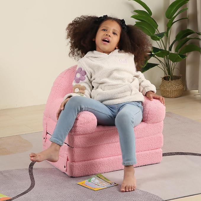 Foldable Kids Sofa, Comfy Rainbow Toddler Couch with Tri Folding Foam Cushions, Comfy Couch for Kid Age 18 Months and Up-NeatNest