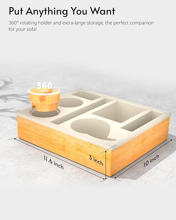 Couch Cup Holder Tray - Couch Organizer Caddy, Silicone Beach Caddy with Cup Holder, Sofa and Bed Drink Holder and Couch Tray Table for Snacks Beverage Remote (Beige)-NeatNest