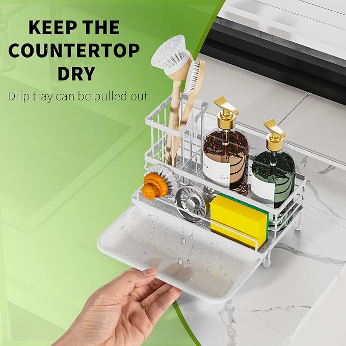 Cisily Kitchen Sink Caddy Organizer, Sponge Holder for Kitchen Sink Rustproof 304 Stainless Steel, Non-Slip Soap Dish Dispenser Brush Holder Storage, Home & Kitchen Essentials Accessories-NeatNest
