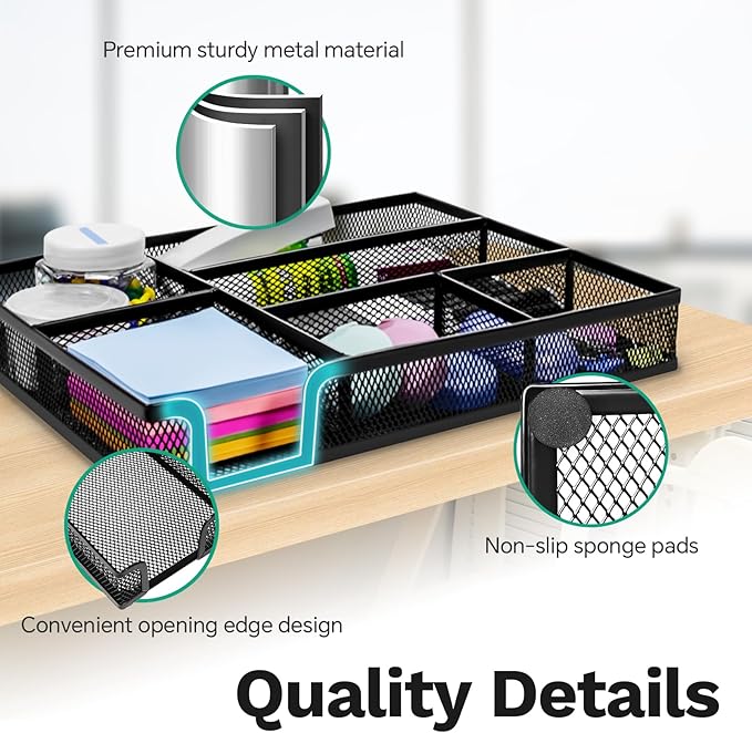 Desk Drawer Organizer Tray Versatile Metal Mesh Desk Organizers and Accessories for Office Supplies, School, Home, 12.60 x 8.66 x 1.77 Inches-NeatNest