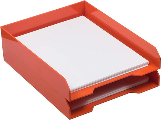 JAM PAPER Stackable Paper Trays - Orange - Desktop Document, Letter, & File Organizer Tray - 2/Pack-NeatNest