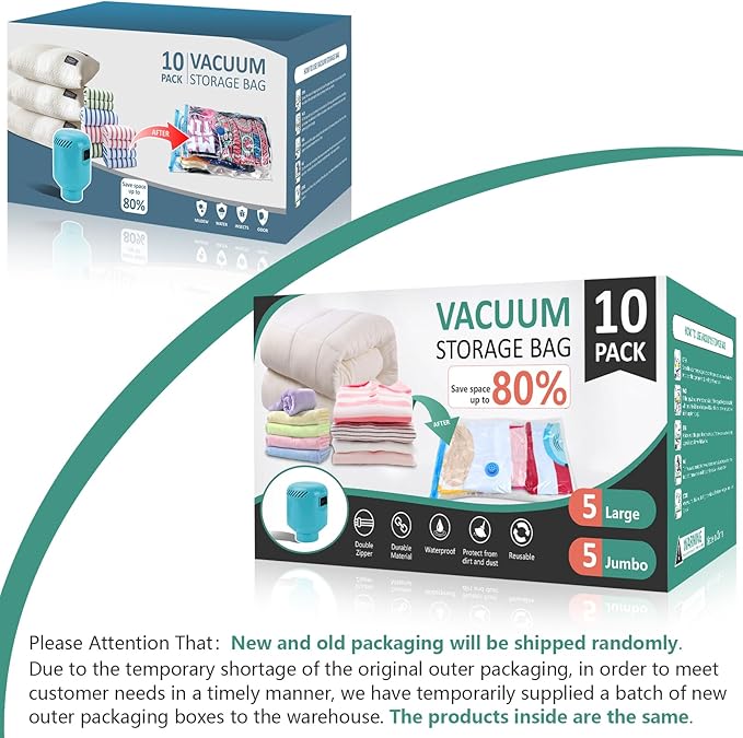 Large Vacuum Storage Bags with Electric Pump 10 Pack (5 Jumbo/5 Large) Vacuum Seal Bags for Clothing Compression Space Saver for Comforters,Blankets - Travel Essentials-NeatNest
