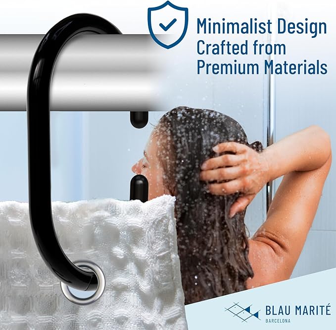 12 Metal Shower Curtain Hooks, Rust-Proof Decorative C-Shaped Curtain Hooks for Bathroom, Black Shower Curtain Rings, Fits Rods Up to 1 Inch (C, Black)-NeatNest