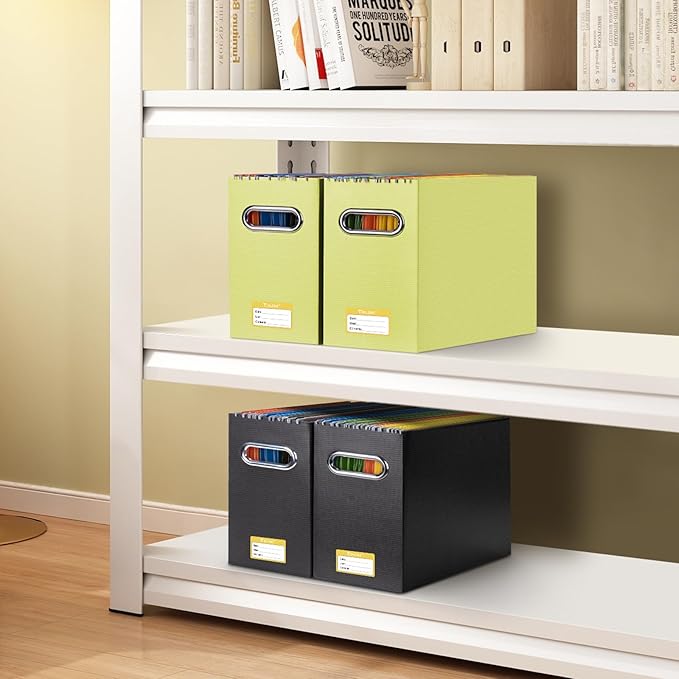 BALEINE File Organizer Box, Cardboard File Folder Organizer with Handle for Letter Size, Portable Collapsible Hanging Filing Box for Home Office Document Storage (2 Pack, Yellow)-NeatNest
