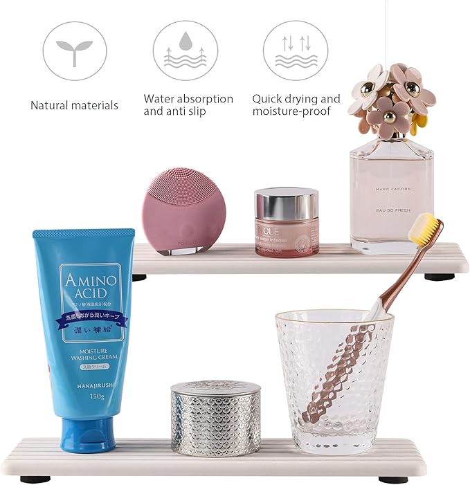 2 PCS Water Absorbent Diatomite Coasters (12.2" x 4"), Grooved Design, Water Absorbing Stone Used for Hand Soaps & Plants & toiletries in The Modern Home-NeatNest