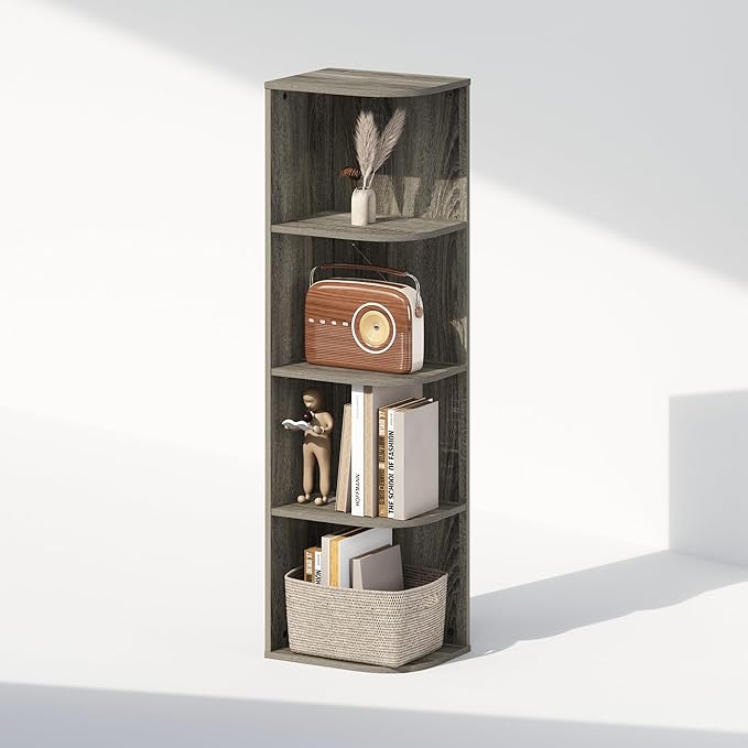 Furinno Reed 4-Tier Space Saving Corner Storage Display Shelf, French Oak-NeatNest
