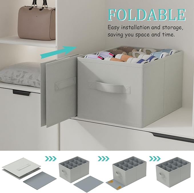 2 Pack Shoe Organizer for Closet, Fits Up to 24 Pairs, Foldable Space-saving Storage Container Bins with Reinforced Handles, 16.5 x 12.6 x 10.2 In, Grey, XSNX02G-2-NeatNest