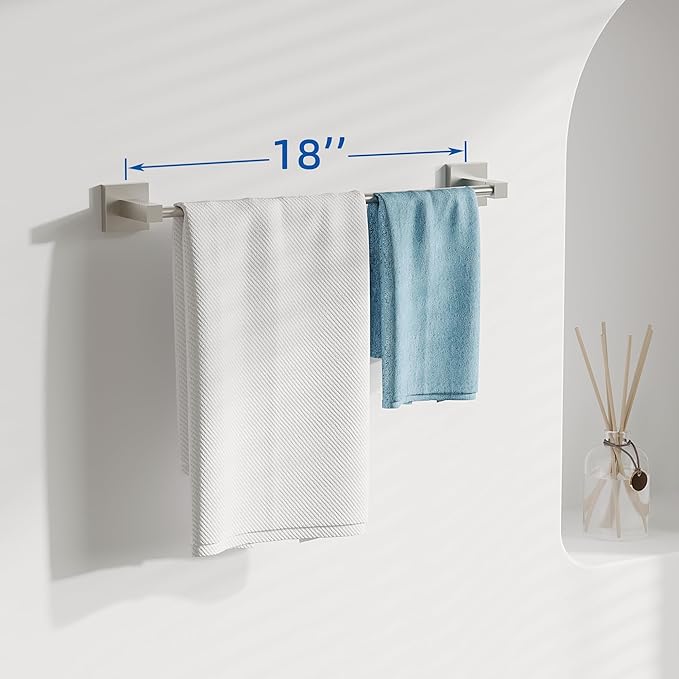 RUACQ Towel Bar 18inch, Towel Racks for Bathroom, 304 Stainless Steel Towel Holder Wall Mounted, Heavy Duty Bathroom Decor Towel Rod (Brushed Nickel)
