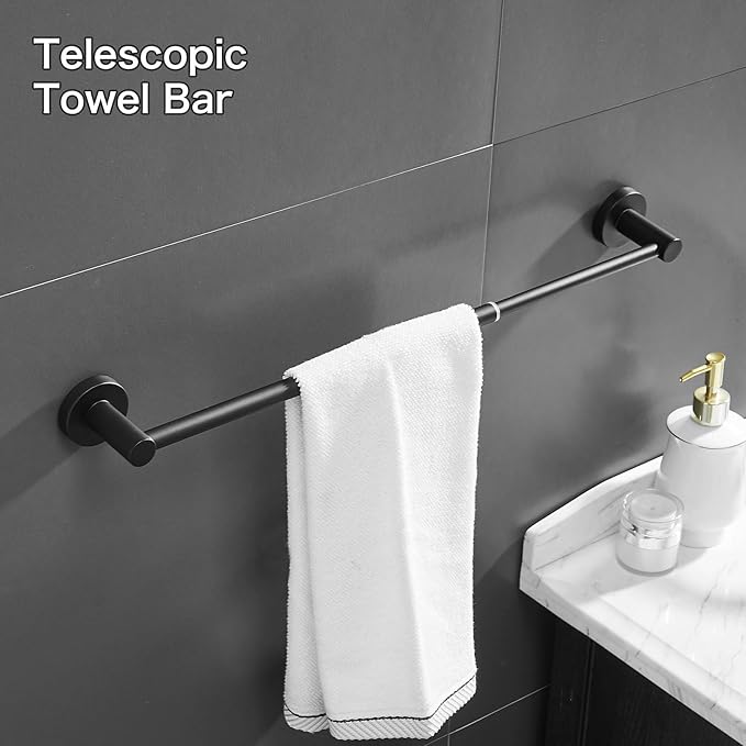 Adjustable Towel Racks Bathroom Towel Drying Rack Wall Mounted Expandable Towel bar 15.7-27.7 inches can be Extended Telescopic Towel bar (Black)