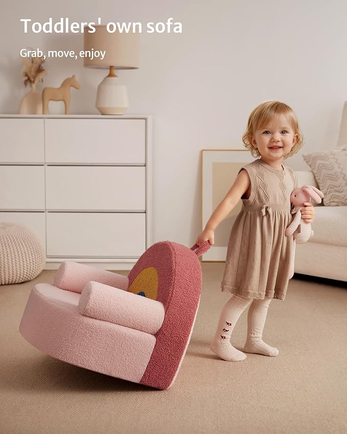Blissful Diary Toddler Chair Comfy, Foam Kids Chair with Soft Teddy Plush, Toddler Reading Chair with Cute Arclet Designs- Blush Pink-NeatNest