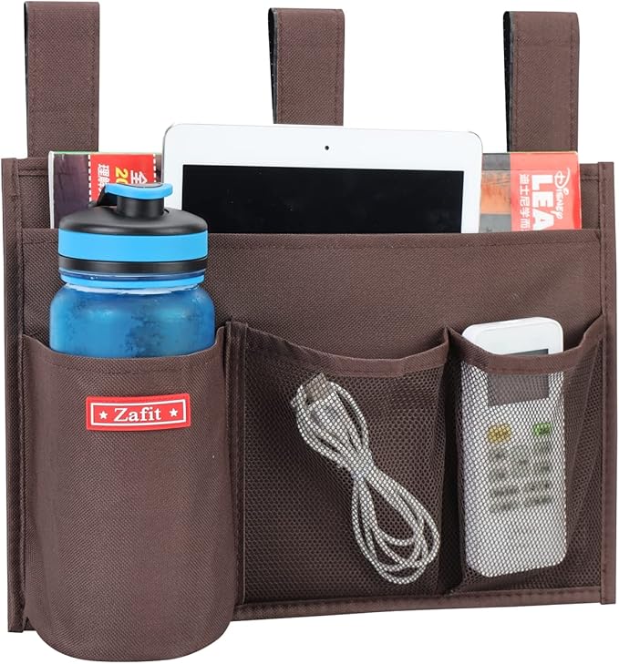 Hanging Bedside Caddy, Bedside Storage Organizer for Magazine, Phone, Remote control (4 Pockets-Coffee)-NeatNest
