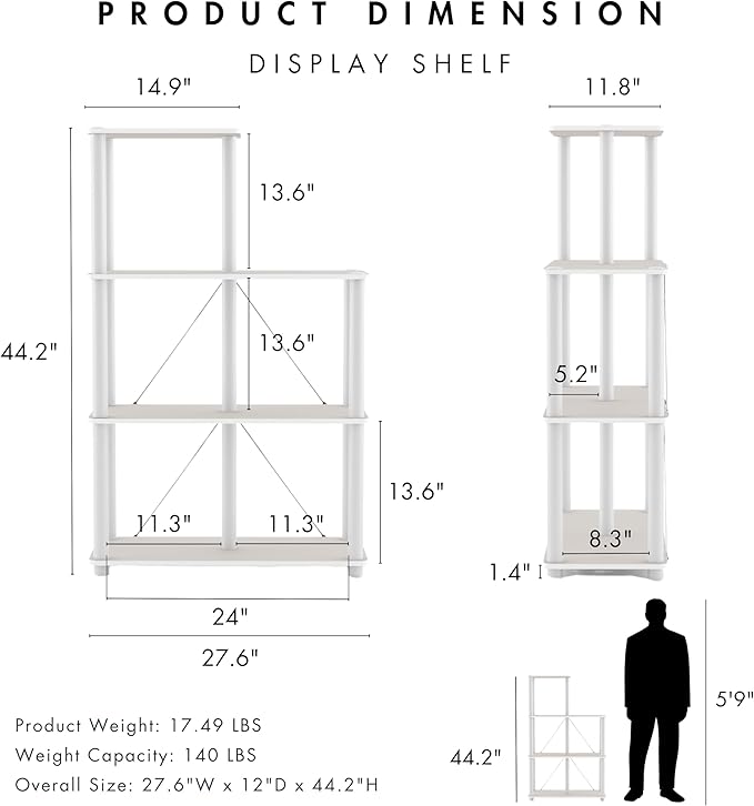 HOMES: Inside + Out Apexa Modern 5-Cube Ladder Shelving Units, Collectibles Display Shelves, Easy Assembly Standing Shelf, Home Storage Organizer for Living Room, Bedroom, Office, Taupe Grey