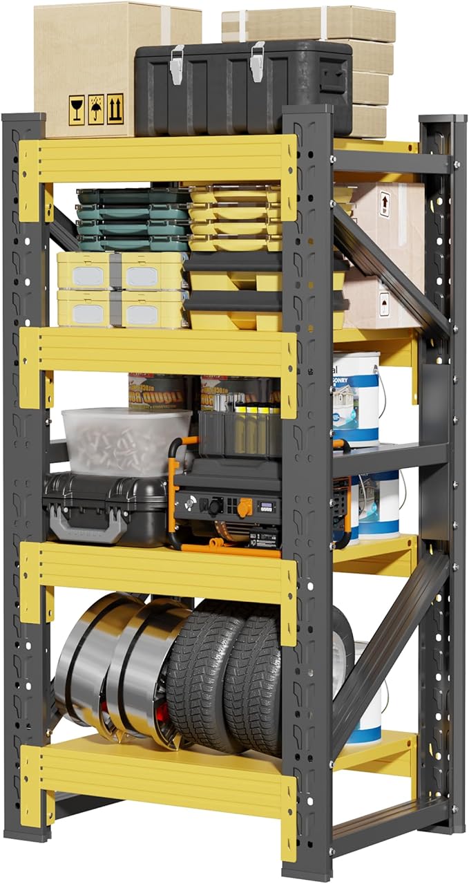 32" W Garage Shelving,4-Tier Heavy Duty Storage Shelves Unit with Adjustable Metal Shelf for Warehouse,Basement,Workshop,3000LBS,32" W x 20" D x 63" H,Black&Yellow-NeatNest