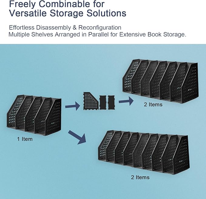 deli Collapsible Magazine File Holder 4 Vertical Compartment Binder Holder for Desk Organizer Adjustable Sturdy Binder Storage Organizer for Office School Home（Black）-NeatNest