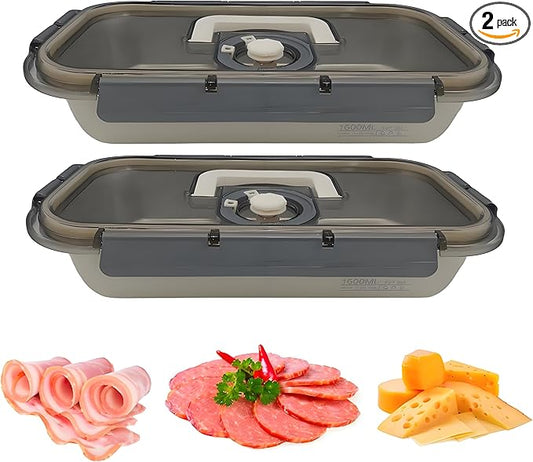 2Pack Deli Meat Container & Bacon Container for Refrigerator & Chease Keeper– 304SS Airtight Fridge Storage Box with Date Tracker, BPA-Free & Dishwasher Safe,Creamy White