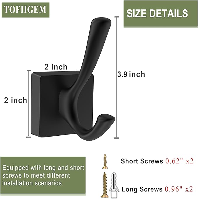 Black Wall Hooks - Coat & Towel Hooks (4 Pack, Heavy Duty, Modern Style)-NeatNest