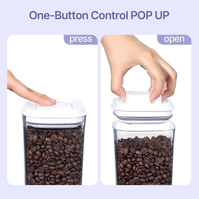 Food Airtight Containers storage with Lids 6 Pack One Button Open/POP UP/Kitchen Storage Organization for Coffee Tea Brown Sugar Cereals 350ml/700ml/950ml/1800ml