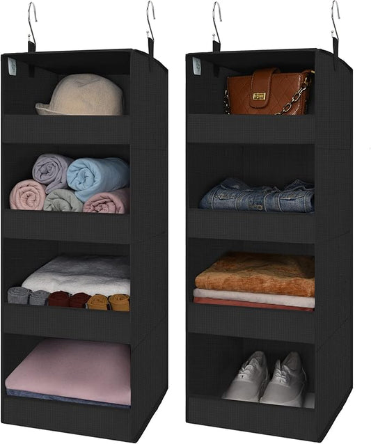 GRANNY SAYS 4-Shelf Hanging Organizer, Closet Hanging Shelves, Closet Hanging Storage Organizers, Organization for Bedroom, Living Room, Baby Nursery, Camper Accessories, Black, 2-Pack-NeatNest