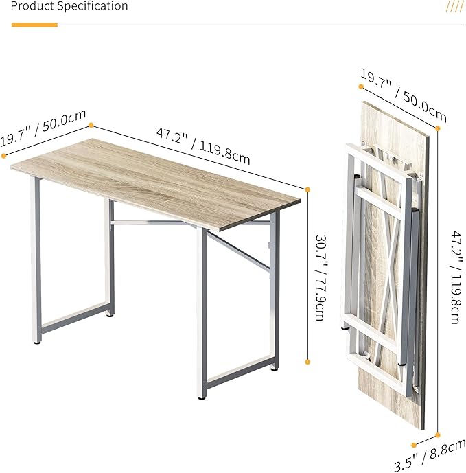 Folding Desk 47 inch No Assembly Required Home Office Table, Writing Gaming Computer Camping Desk, Beige-NeatNest