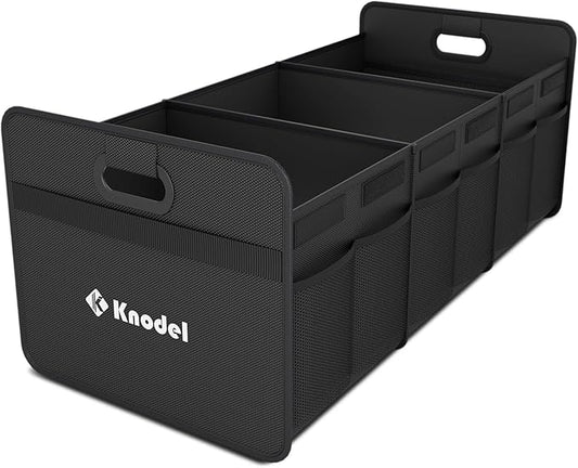 K KNODEL Car Trunk Organizer, Foldable Organizer for Car, Automotive Consoles & Organizers, 3 Compartments Storage with Reinforced Handles (Large, Black)-NeatNest