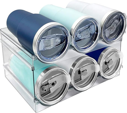 2 Pack Water Bottle Organizer, Stackable Kitchen Pantry Storage Shelf, Plastic Water Bottle Holder for Cabinet and Fridge Organization-NeatNest