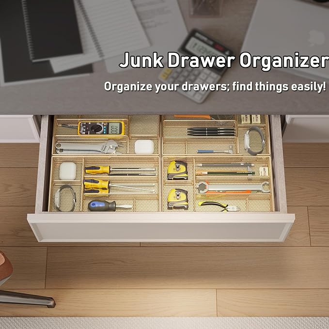 Desk Drawer Organizer Tray, Office Drawer Organizer, Desk Accessories & Workspace Organizers, Suitable for Tools, Pencils, Office Supplies Storage (Gold)-NeatNest