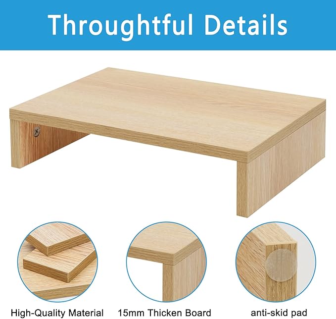 TEAMIX 14.2 inch Monitor Stand Riser, Wood Monitor Riser with Storage for Desk Small Monitor Stand TV/Screen/PC/Laptop Riser Computer Stand Desktop Shelf (Maple-14.2 inch)-NeatNest
