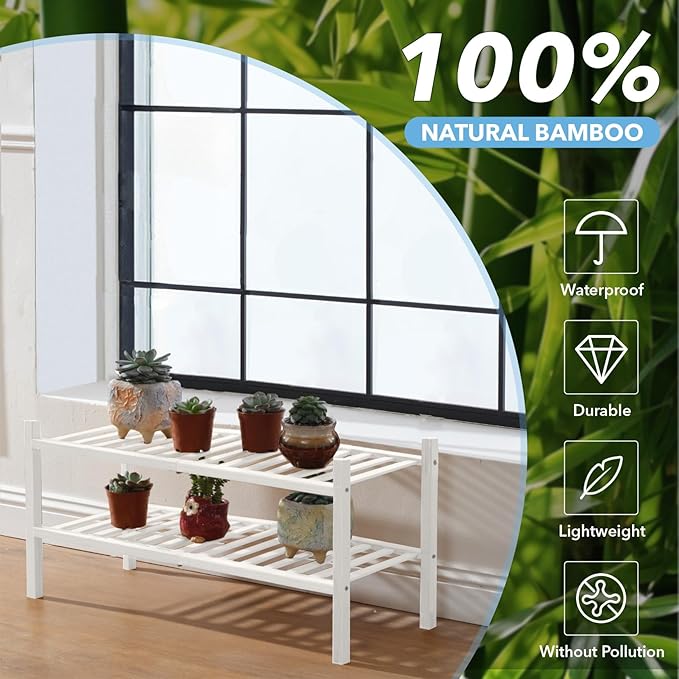 2 Tier Bamboo Shoe Rack Storage Organizer for Closet, Multifunctional Stackable Free Standing Shoe Shelf Organizer for Small Space,Entryway, Hallway, Bathroom27 x11 x13 (White, 2 Tier)-NeatNest
