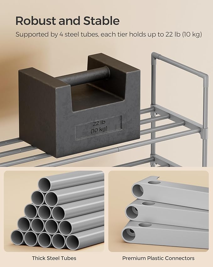SONGMICS Shoe Rack, 2-Tier Shoe Organizer, Metal Storage Shelf, Upright or Upside Down, for 12-15 Pairs, Stackable, for Entryway, 11.8 x 36.2 x 13.4 Inches, Gray ULSA012G01-NeatNest