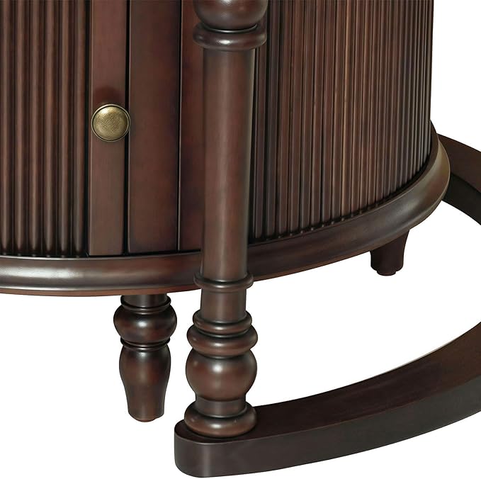 31.5'' Nesting Coffee Table Set of 2 and End Table, Solid Wood Round Nesting Coffee Table Fluted with Storage, Brown Modern Coffee Table Set for Living Room Office