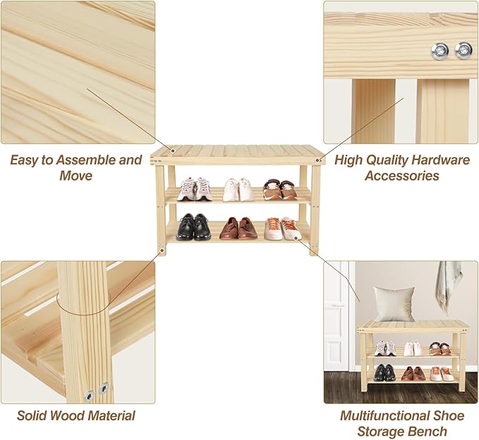 Shoe Rack Bench, 3 Tier Sturdy Shoe Bench, Storage Shoe Organizer, Holds up to 350lbs for Entryway Organizer Bedroom Living Bathroom Room Balcony.