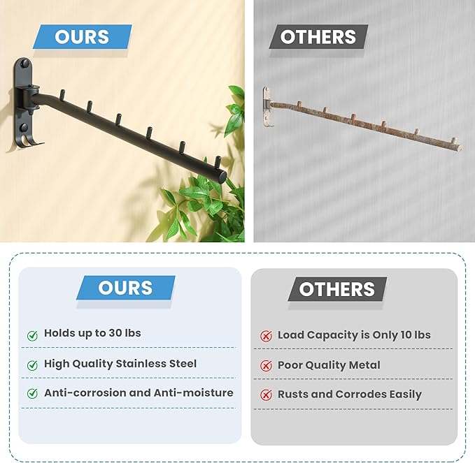 Clothing Racks for Hanging Clothes, Garment Racks Wall Mounted Clothes Bar-Hanger Holder Hooks Heavy Duty Folding Drying Rack Space Saving Clothing Hanging System Closet Storage Organizer-NeatNest