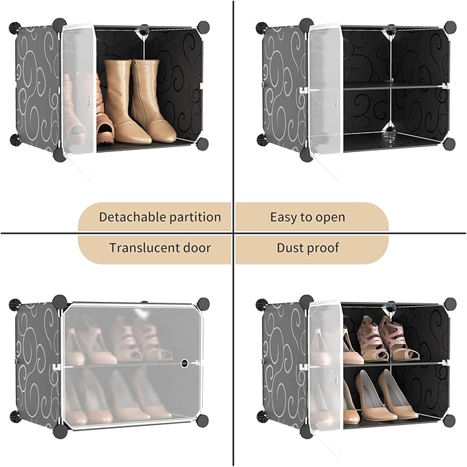 Portable Shoe Rack Organizer with Door, 80 Pairs Shoe Storage Cabinet Easy Assembly, Plastic Adjustable Shoe Storage Organizer Stackable Detachable Free Standing DIY Expandable 10 Tier Black-NeatNest