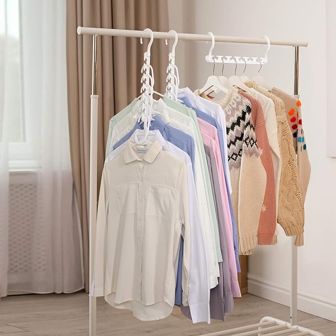 HOUSE DAY Sturdy Plastic Space Saving Hangers Cascading Hanger Organizer Pack of 12 Closet Space Saver Multifunctional Hangers for Heavy Clothes (White)-NeatNest