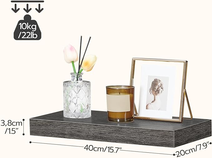 HOOBRO Floating Shelves for Wall, Wall Mounted Shelf Set of 2, 15.7" Hanging Shelf with Invisible Brackets, for Wall in Bathroom, Bedroom, Toilet, Kitchen, Living Room, Office, Charcoal Gray BC40BJ01-NeatNest