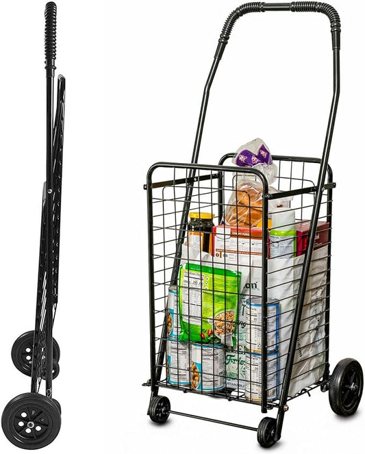 DMI Utility Cart with Wheels to be used for Shopping, Grocery, Laundry and Stair Climber Cart, Weighs 7.5 Pounds but holds up to 90 Pounds, Compact and Foldable, Black-NeatNest