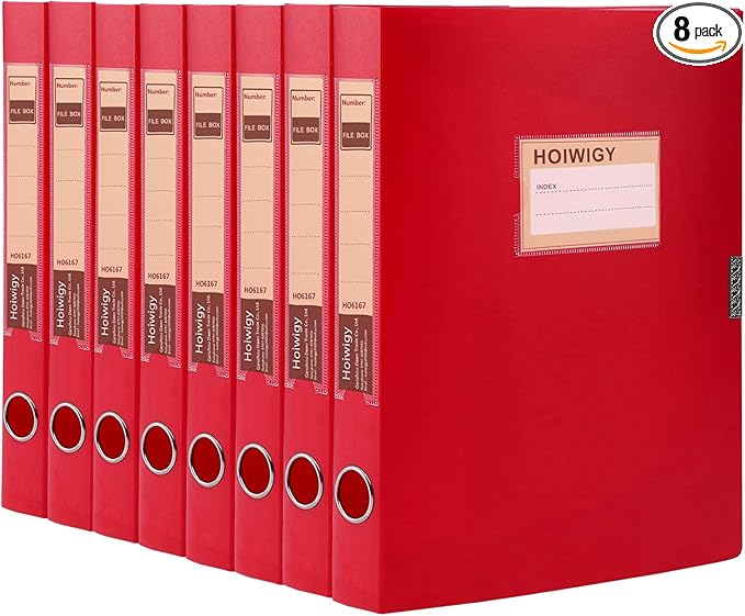 A4 Document Box Plastic Archive Cases with Lid, 31×24x4 cm, File Folder Organizer Document Storage File Boxes for Office, School, Letter Size Paper (Red (8 Packs))