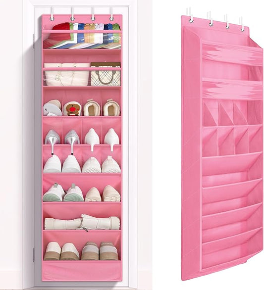FENTEC 1 Pack 8 Shelves Over The Door Shoe Organizer,68" Exlarge Deep Pockets Hanging Shoe Organizers, Shoe Rack for Closet, Shoe Holder for Boots,Over Door Organizer in Home, RV, Dorm, Pink-NeatNest