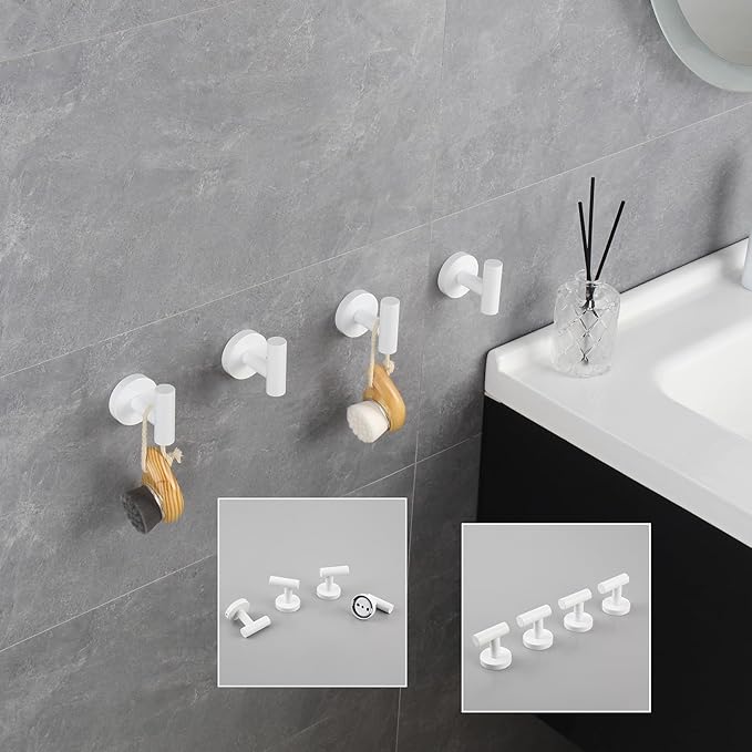 GERZWY Stainless Steel Towel Hook Wall Mounted Robe Coat Hook Heavy Duty Luxury Hooks for Bathroom Hotel 4 Pack, White