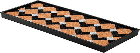 Anji Mountain Rubber Boot/Shoe Tray with Coir, Fits 3 Pair (34.5"" Wide), Tan and Black Chevron Insert (AMB0BT3F-011)