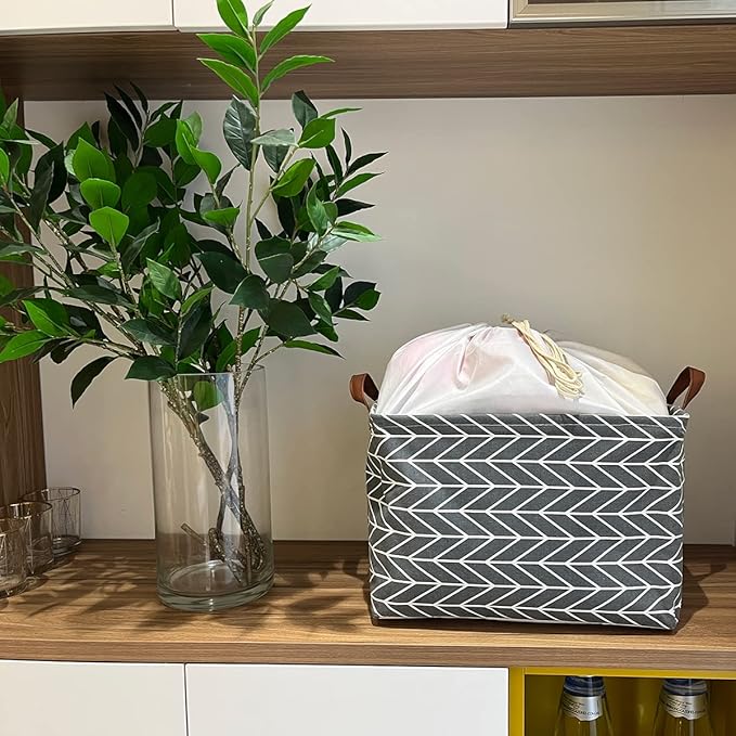 CLOCOR Rectangular Storage Basket,Collapsible Cute Pattern Storage Bin,Waterproof Coating Storage Box with Handles for Home Organization,Shelf Basket (3 Pack Grey Arrow)-NeatNest