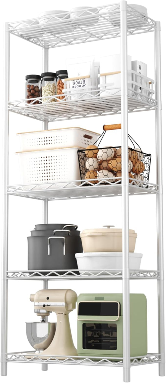HOMEFORT 5-Tier Wire Shelving 5 Shelves Unit Metal Storage Rack Durable Organizer Perfect for Pantry Closet Kitchen Laundry Organization in White,21”Wx14”Dx61”H