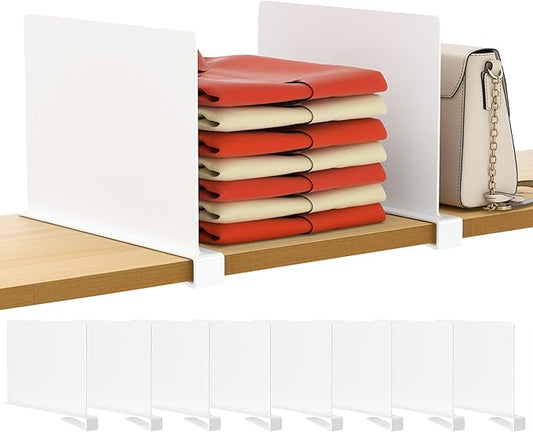 HBlife 8 Pcs White Acrylic Shelf Dividers, Vertical Purse Organizer for Closet Perfect for Sweater, Shirts, Handbags in Bedroom and Kitchen, Closet Separators for Organization Cabinet-NeatNest