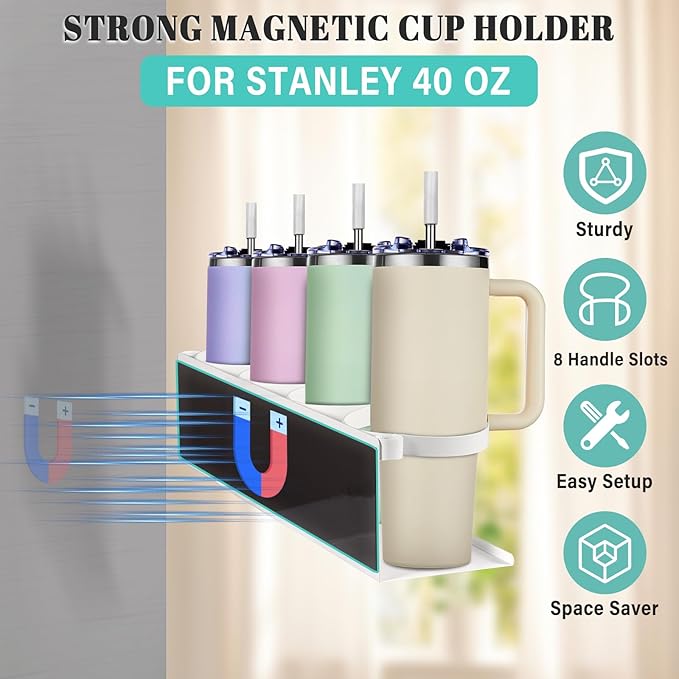 2Pcs Magnetic Water Bottle Organizer for Stanley 30 40 oz Tumbler and Lid Magnetic Cup Holder Heavy Duty Tumbler Storage Organizer Drink Accessories Kitchen Cup Storage Rack for Fridge Cabinets Gifts-NeatNest