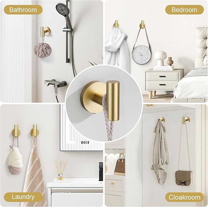 Brushed Gold Bathroom Hardware Accessories Set 4 Pieces Towel Bar Set Modern Round Towel Ring 19.68 in Towel Bar Towel Hook and Toilet Paper Holder Stainless Steel Wall Mounted-NeatNest