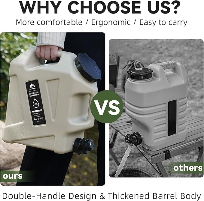 Camping Water Container - 3.2 Gallan Water Jug with Spigot | Portable Water Tank for Outdoor Hiking Picnic Supplies-Grey-NeatNest