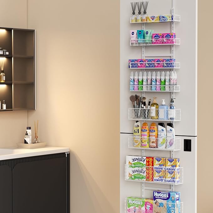 8-Tier Over The Door Pantry Organizer,Hanging Spice Rack with Adjustable Basket,Over Door Racks,Pantry Organization And Storage, Laundry Room,Bathroom,Large Capacity,D5.3xW15.7xH74.8 in